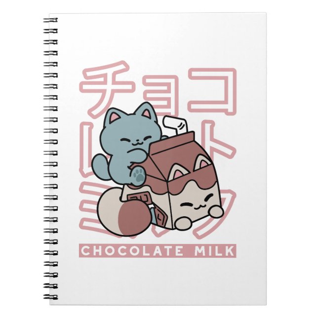 Cuaderno Kawaii Cat with Chocolate Milk – Japanese Pop Art  (Frente)