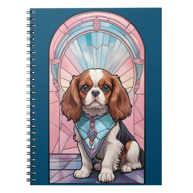 Cuaderno Kawaii Cavalier Rey Charles Pastel Vidrio Manchado (Frente)