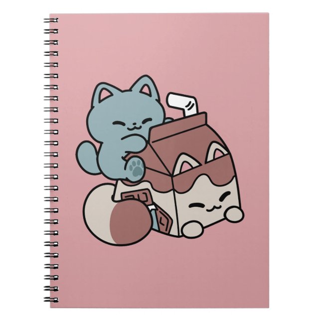 Cuaderno Kawaii Chocolate Milk Cat – Cozy Drink & Cuteness  (Frente)