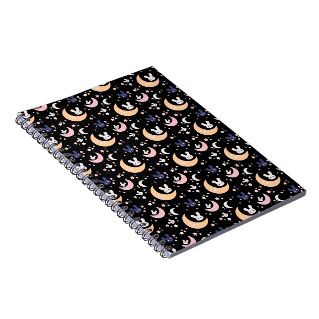 Cuaderno Kawaii Conejo Cute, Moon and Stars Pattern - Negro (Lado Derecho)