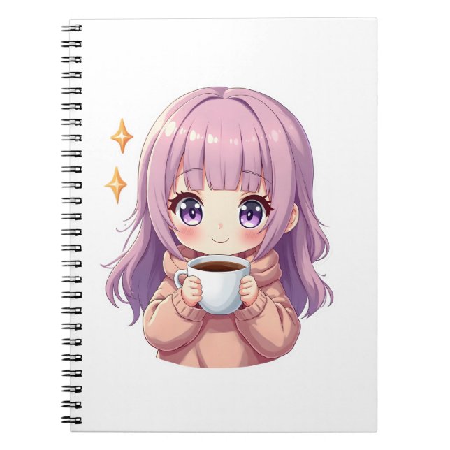 Cuaderno Kawaii Cozy Coffee Girl – Pastel Aesthetic sticker (Frente)