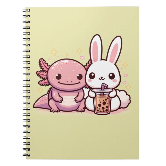 Cuaderno Kawaii Cute Bunny y Axolotl Binder (Frente)