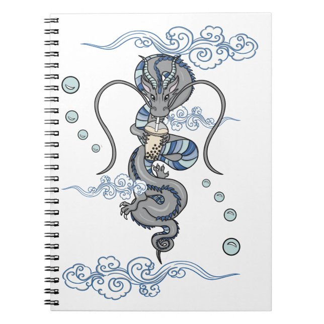 Cuaderno Kawaii Cute Dragon Japonés Leche Boba Tea Azul (Frente)