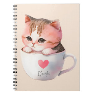 Cuaderno Kawaii Cute Striped Pink Chibi Cat