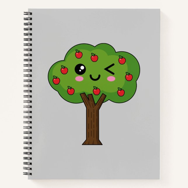 Cuaderno Kawaii feliz árbol de manzanas (Anverso)