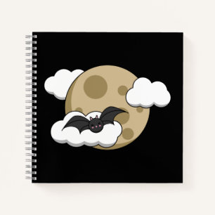 Cuaderno Kawaii Feliz Bat volando a plena Luna