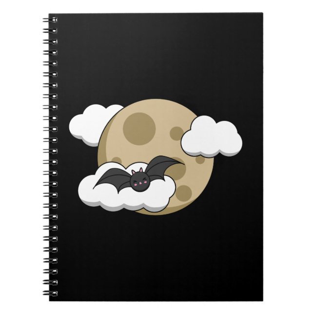 Cuaderno Kawaii Feliz Bat volando a plena Luna (Frente)