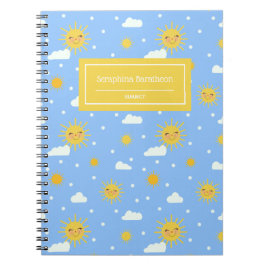 Cuaderno Kawaii Feliz Patrón De Suns Y Nubes