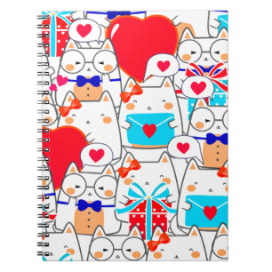 Cuaderno Kawaii Funny Cats Seamless Love Pattern