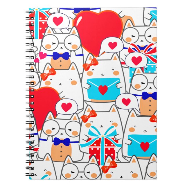 Cuaderno Kawaii Funny Cats Seamless Love Pattern (Frente)