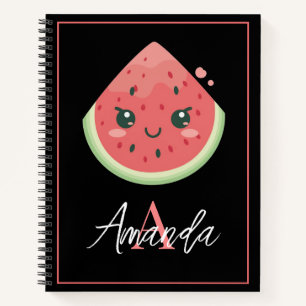 Cuaderno Kawaii Green & Black Watermelon Slice Monogramado