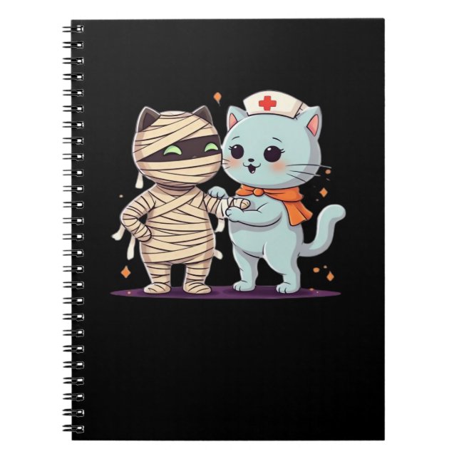 Cuaderno Kawaii Halloween Pals Mummy & Nurse cat Sobrevalor (Frente)