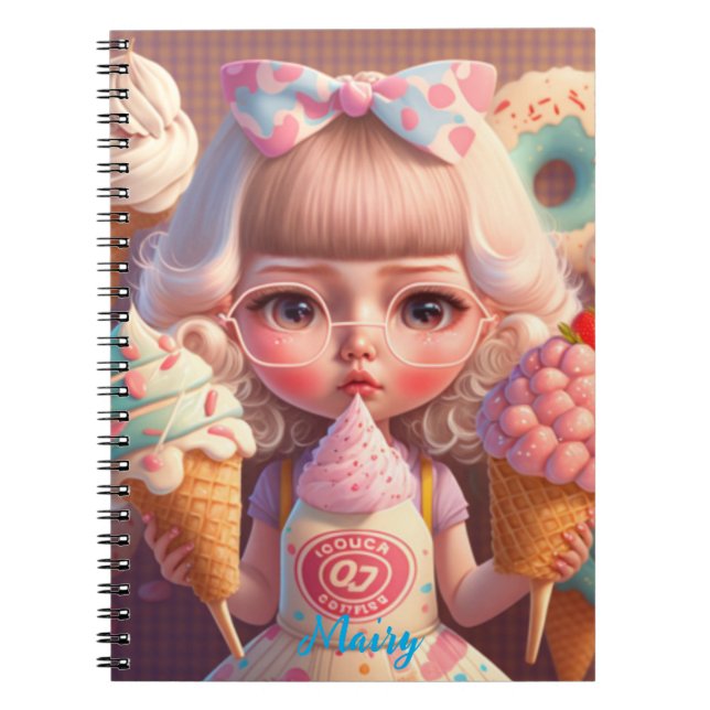 Cuaderno Kawaii lindo chica con helados (Frente)
