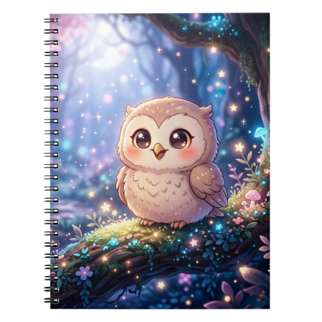 Cuaderno Kawaii Night Owl, Nota en espiral de búho (Frente)