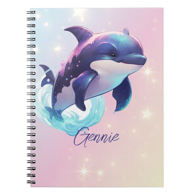 Cuaderno Kawaii Orca Asesina Ballena Personalizada Azul y R (Frente)