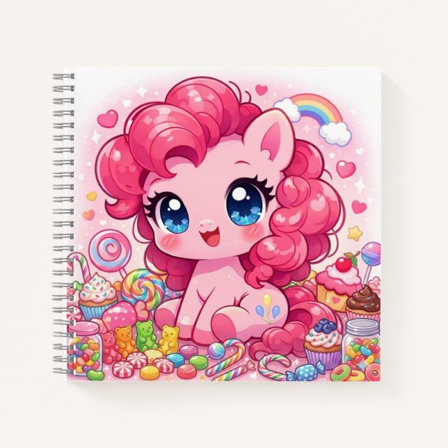 Cuaderno Kawaii Pink Pony Chibi Art – Sweet Candy & Cupcake (Anverso)