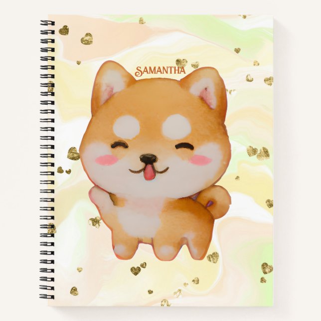 Cuaderno Kawaii Sonriente Shiba Inu al estilo Personalizado (Anverso)
