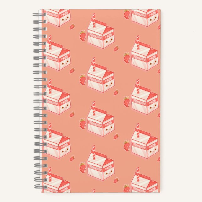 Cuaderno Kawaii Strawberry Milk Carton - Cute Aesthetic Art (Anverso)
