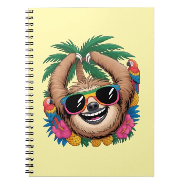 Cuaderno Kawaii Tropical Sloth – Cute Summer Vibes Rainbow  (Frente)
