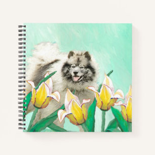 Cuaderno Keeshond en tulipanes pintando arte original del p