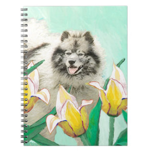 Cuaderno Keeshond en tulipanes pintando arte original del p
