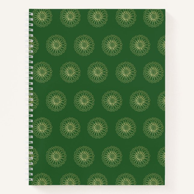 Cuaderno Kelly Verde | Medallones de Flor de Zinnia Dorada (Anverso)