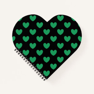 Cuaderno Kelly verde polka corazones sobre negro
