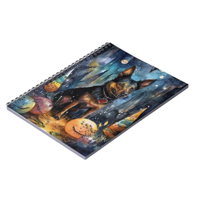Cuaderno Kelpie australiano de Halloween con calabazas ater (Lado Izquierdo)