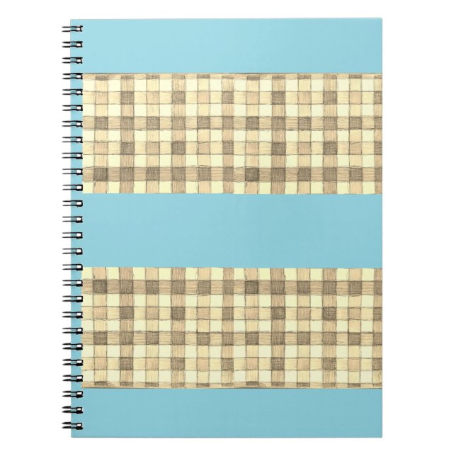 Cuaderno Khaki tan gingham con portátil de banda azul (Frente)