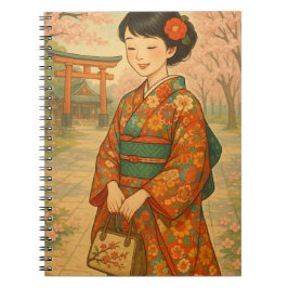 Cuaderno Kimono Chica - Bloc de notas con flores de cerezo