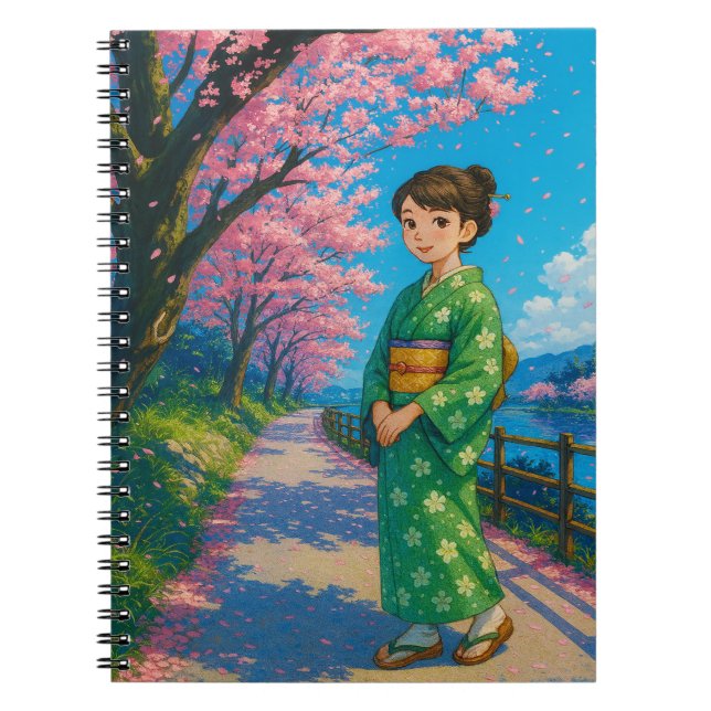 Cuaderno "Kimono Chica - Bloc de notas con flores de cerezo (Frente)