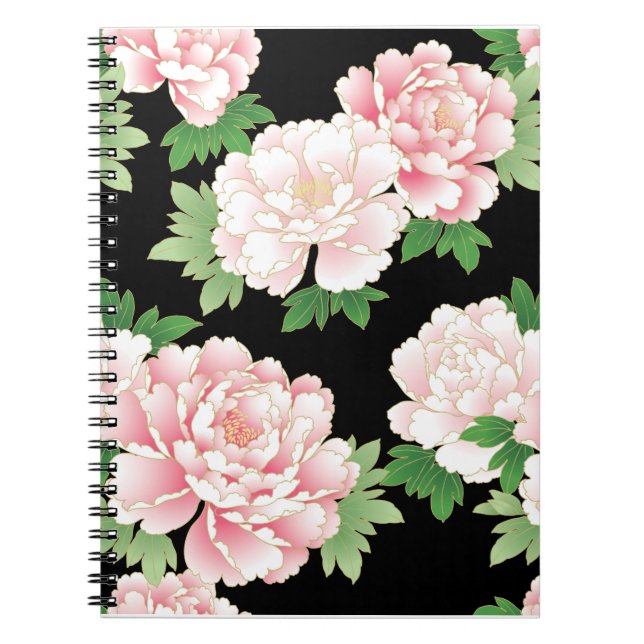Cuaderno Kimono floral japonés con peonés rosado (Frente)