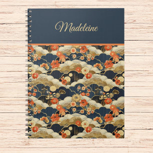 Cuaderno Kimono floral Verde azulado retro estilo japonés