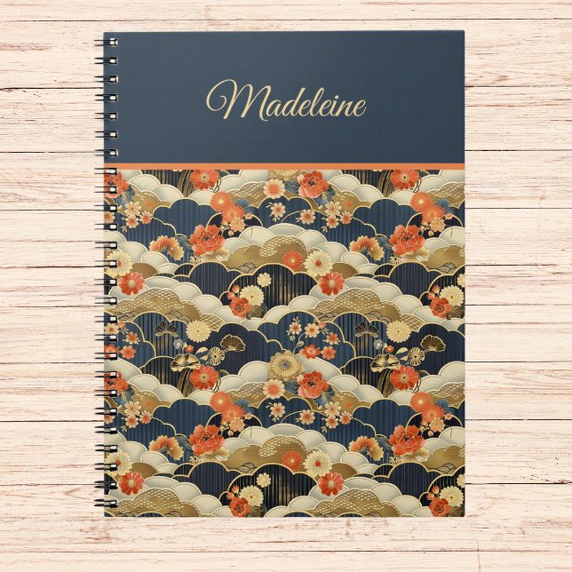 Cuaderno Kimono floral Verde azulado retro estilo japonés (Subido por el creador)