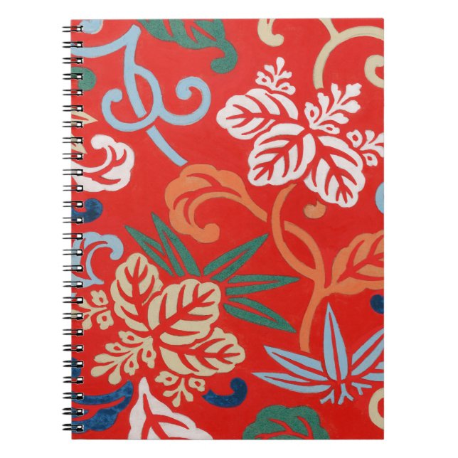Cuaderno Kimono japonés rojo hawaiano: Floral vintage (Frente)