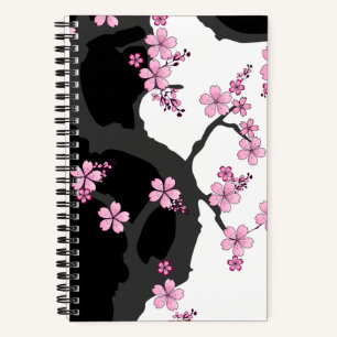 Cuaderno Kimono japonés Sakura negro y rosa blanco