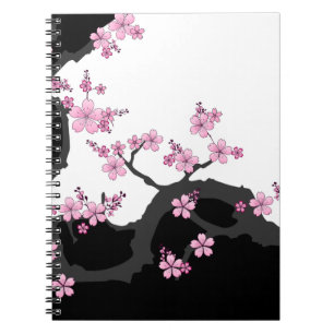 Cuaderno Kimono japonés Sakura negro y rosa blanco