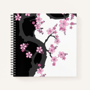Cuaderno Kimono japonés Sakura negro y rosa blanco