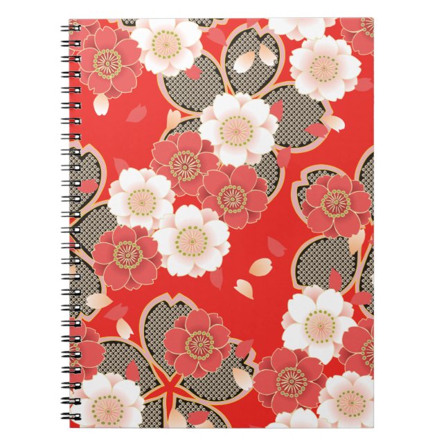 Cuaderno Kimono japonés Sakura rojo y blanco (Frente)