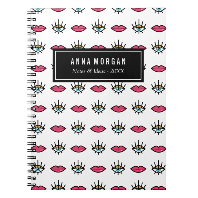 Cuaderno Kitschy Eyes & Lips Nombre personalizado (Frente)