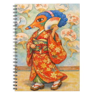 Cuaderno Kitsune en Kimono con Rosas – Espíritu de Zorro Ja