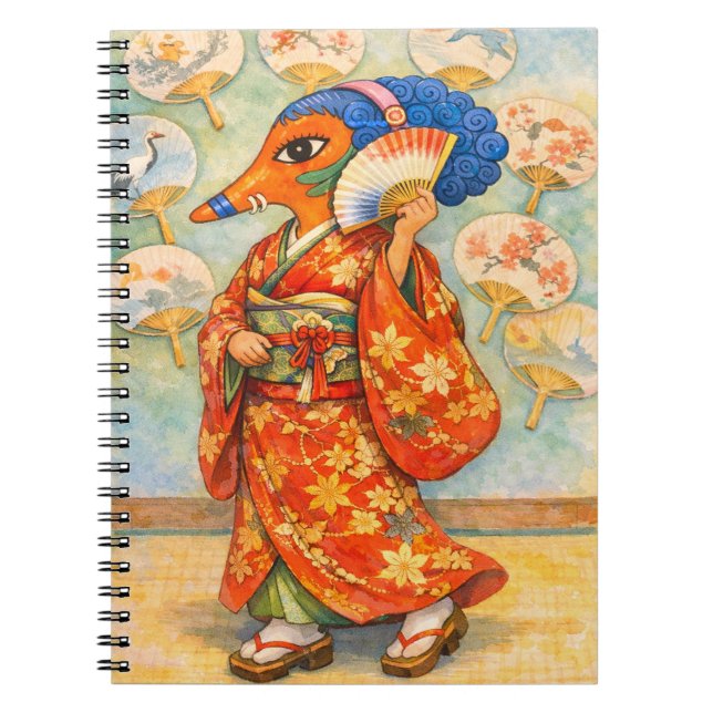 Cuaderno Kitsune en Kimono con Rosas – Espíritu de Zorro Ja (Frente)