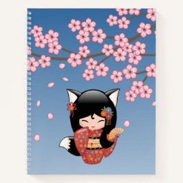 Cuaderno Kitsune Kokeshi Doll - Chica negro Fox Geisha