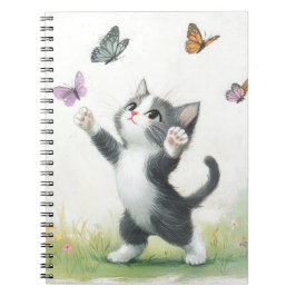 CUADERNO KITTEN GRIS Y BLANCO CON MARIPOSAS