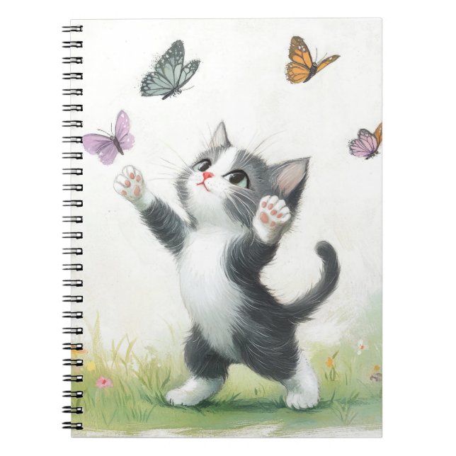 CUADERNO KITTEN GRIS Y BLANCO CON MARIPOSAS (Frente)