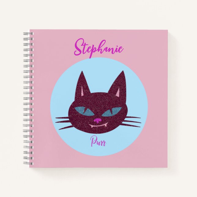 Cuaderno Kitty retro rosa y azul purring (Anverso)