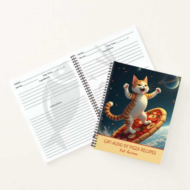 Cuaderno Kitty Space Surfing On Pizza Recipes (Interior)