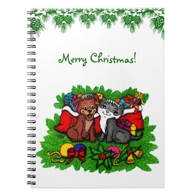 Cuaderno Kitty y cachorro, Feliz Navidad (Frente)