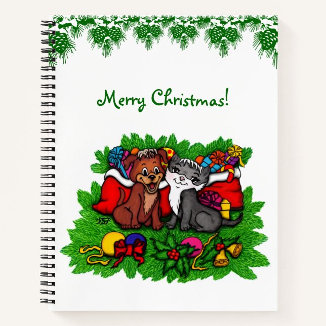 Cuaderno Kitty y cachorro, Feliz Navidad (Anverso)