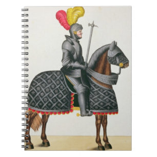 Cuaderno Knight en la armadura en su caballo, placa 'de un
